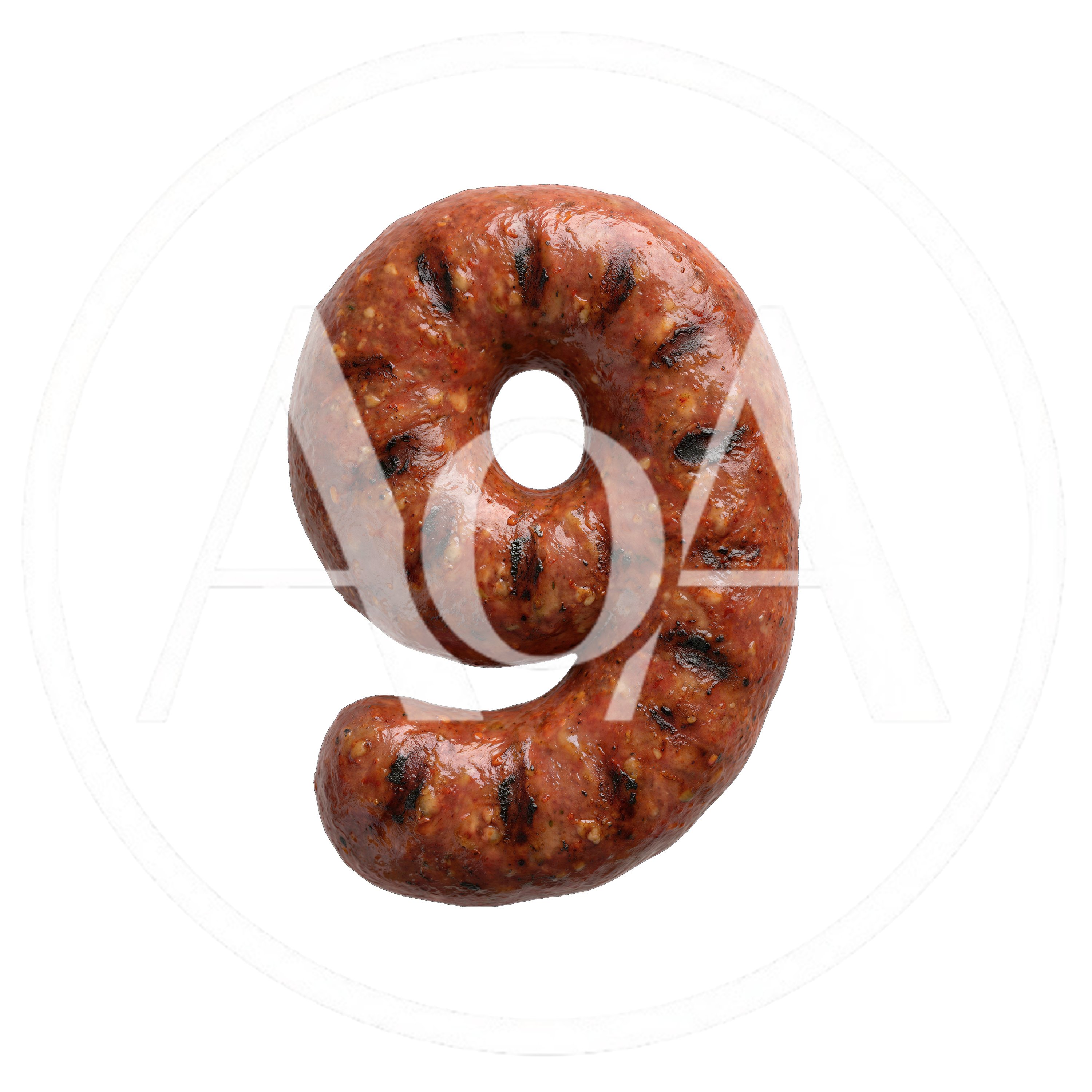 Grilled Sausage Shaped As The Number Nine