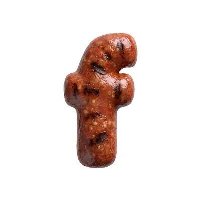 Grilled Sausage Letter F Isolated On White Background