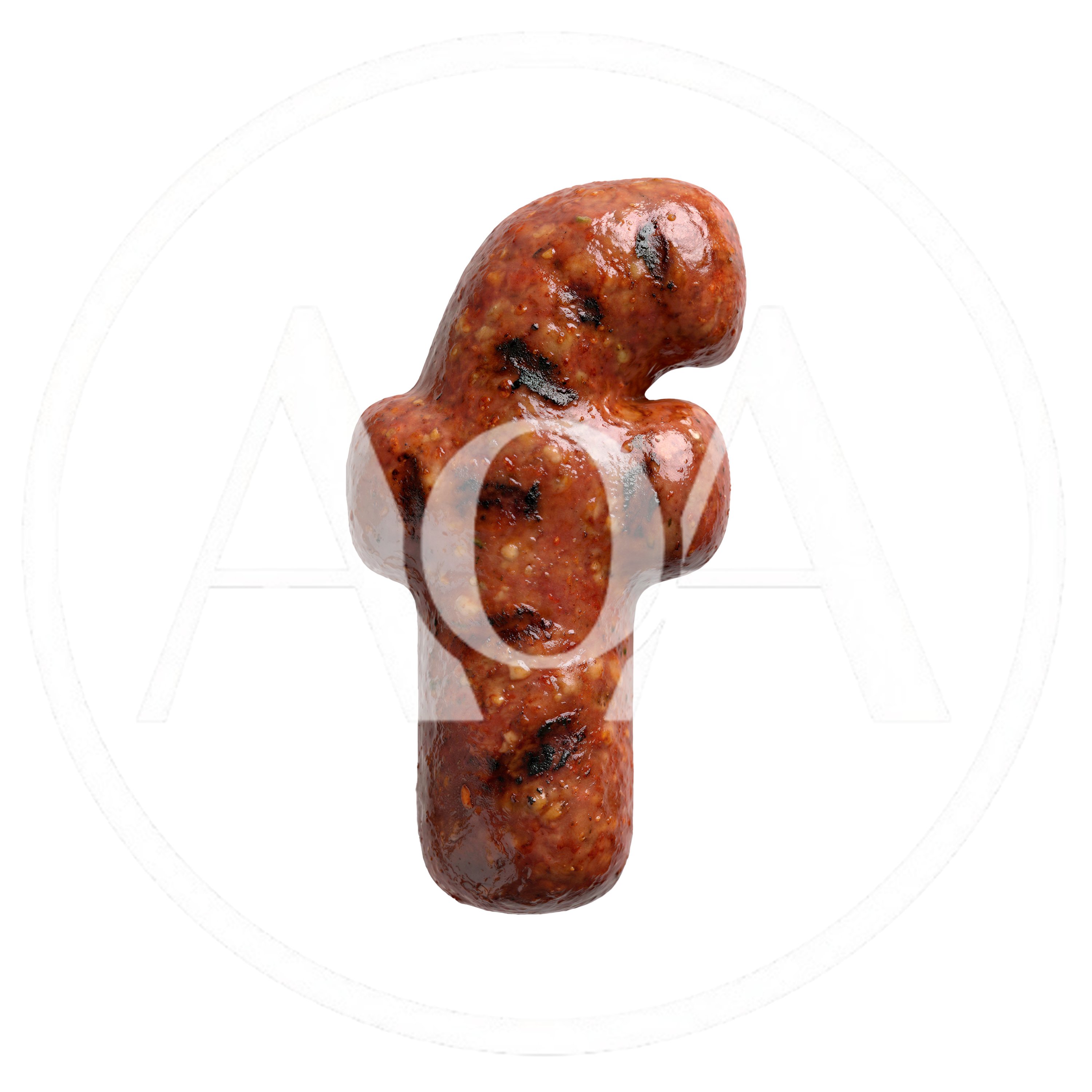 Grilled Sausage Letter F Isolated On White Background
