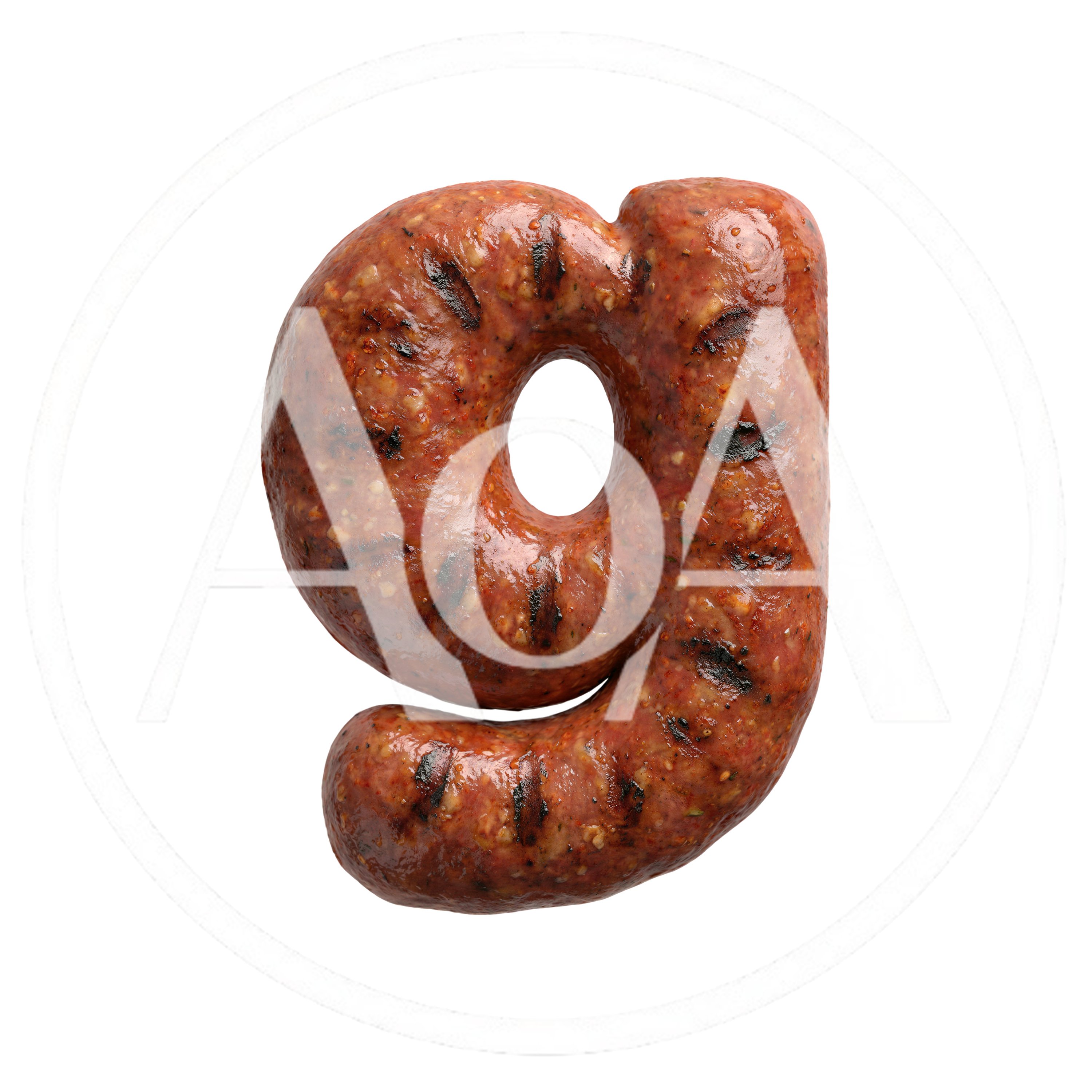 Grilled Sausage Letter G Isolated On White Background