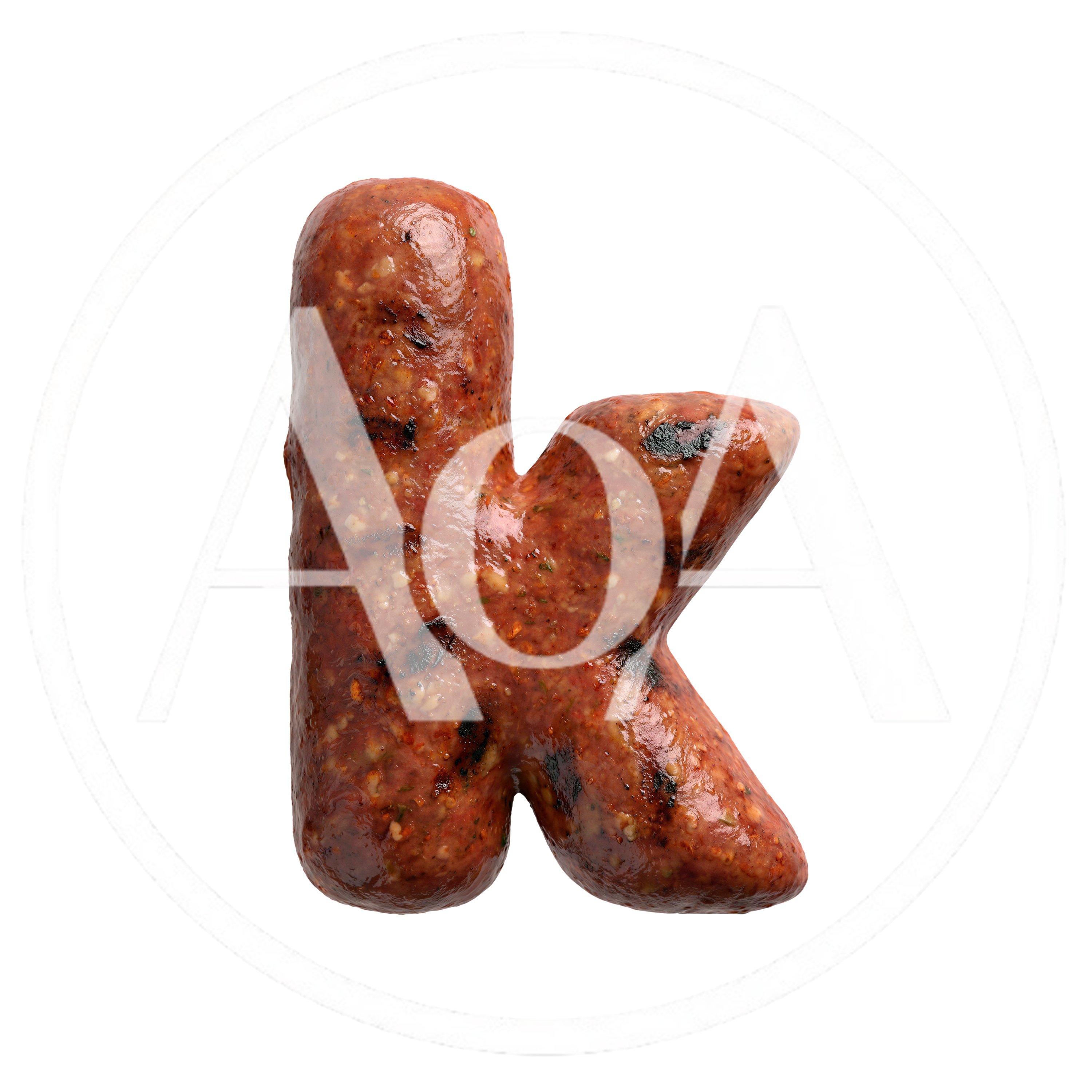 Grilled Sausage Letter K Isolated On White