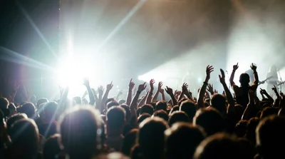 Crowd With Raised Hands At A Live Music Concert