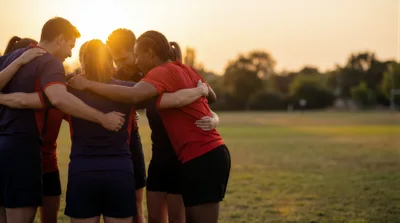 Diverse Sports Team Huddling Together on Field