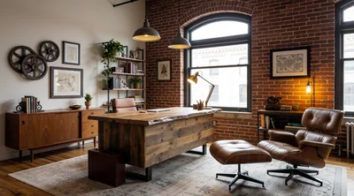 Modern Industrial Home Office With Brick Walls