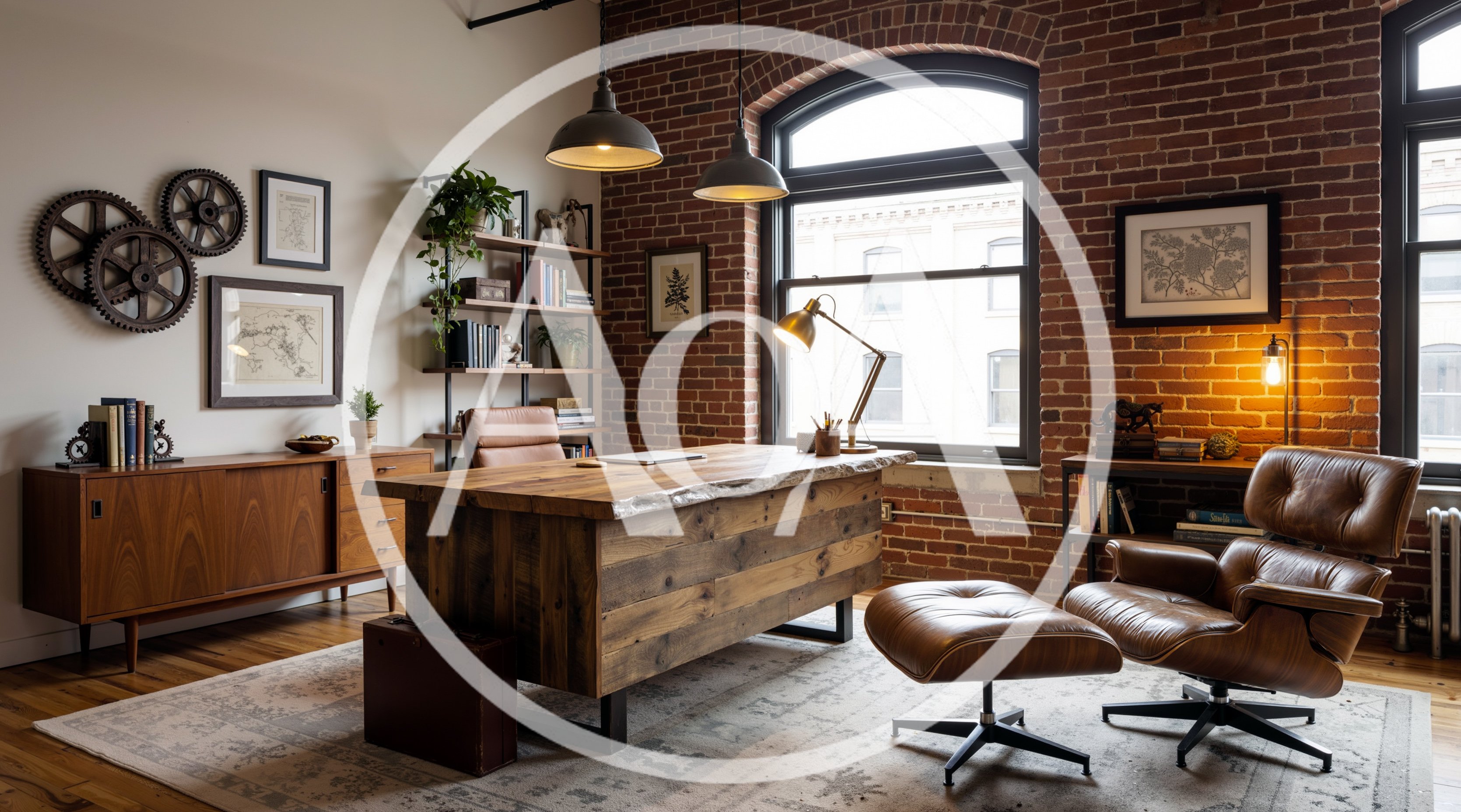 Modern Industrial Home Office With Brick Walls