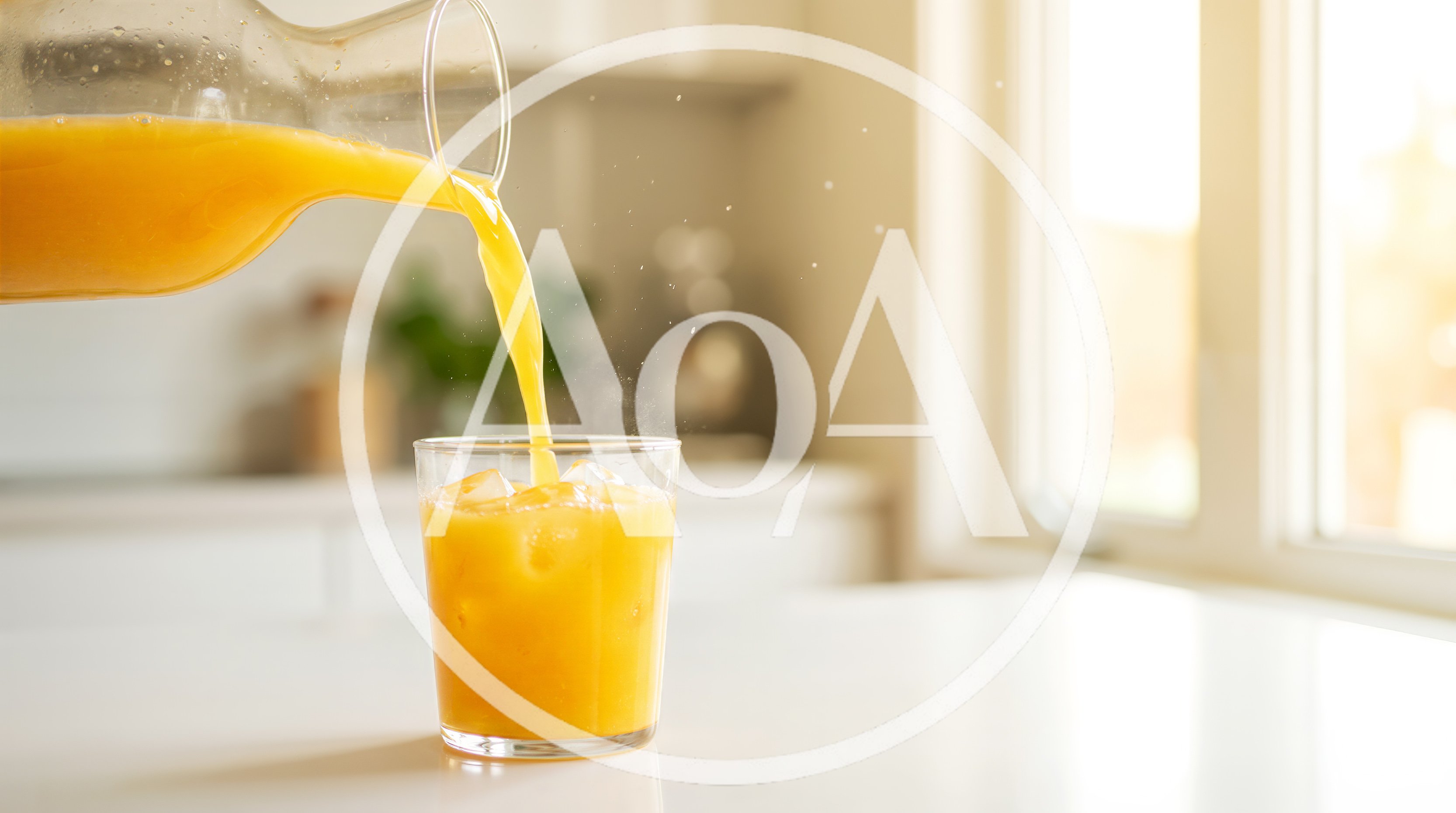 Pouring Fresh Orange Juice Into A Glass With Ice