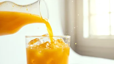 Orange Juice Pouring Into A Glass With Ice