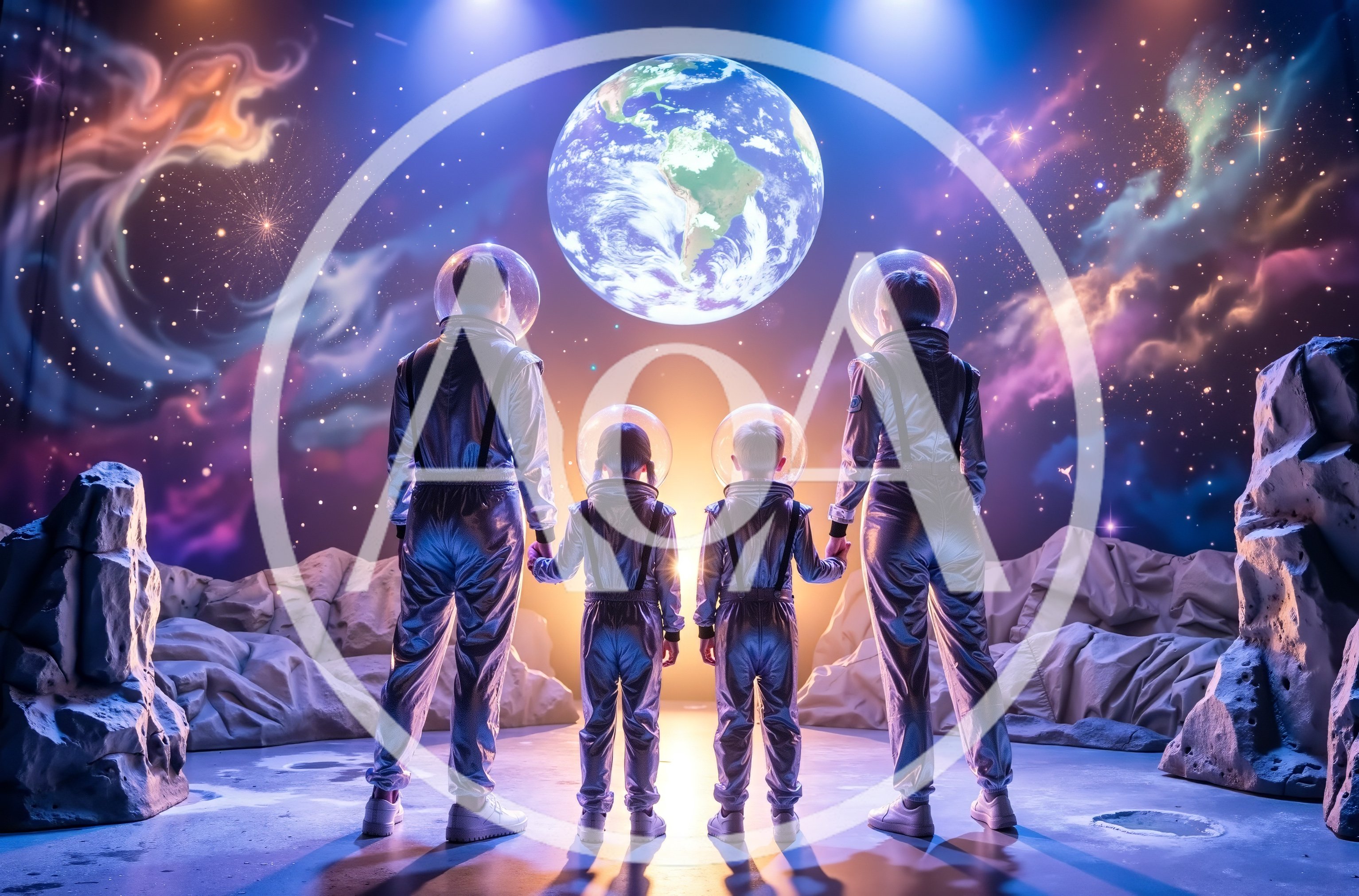 Family Of Astronauts Looking At Earth From Space