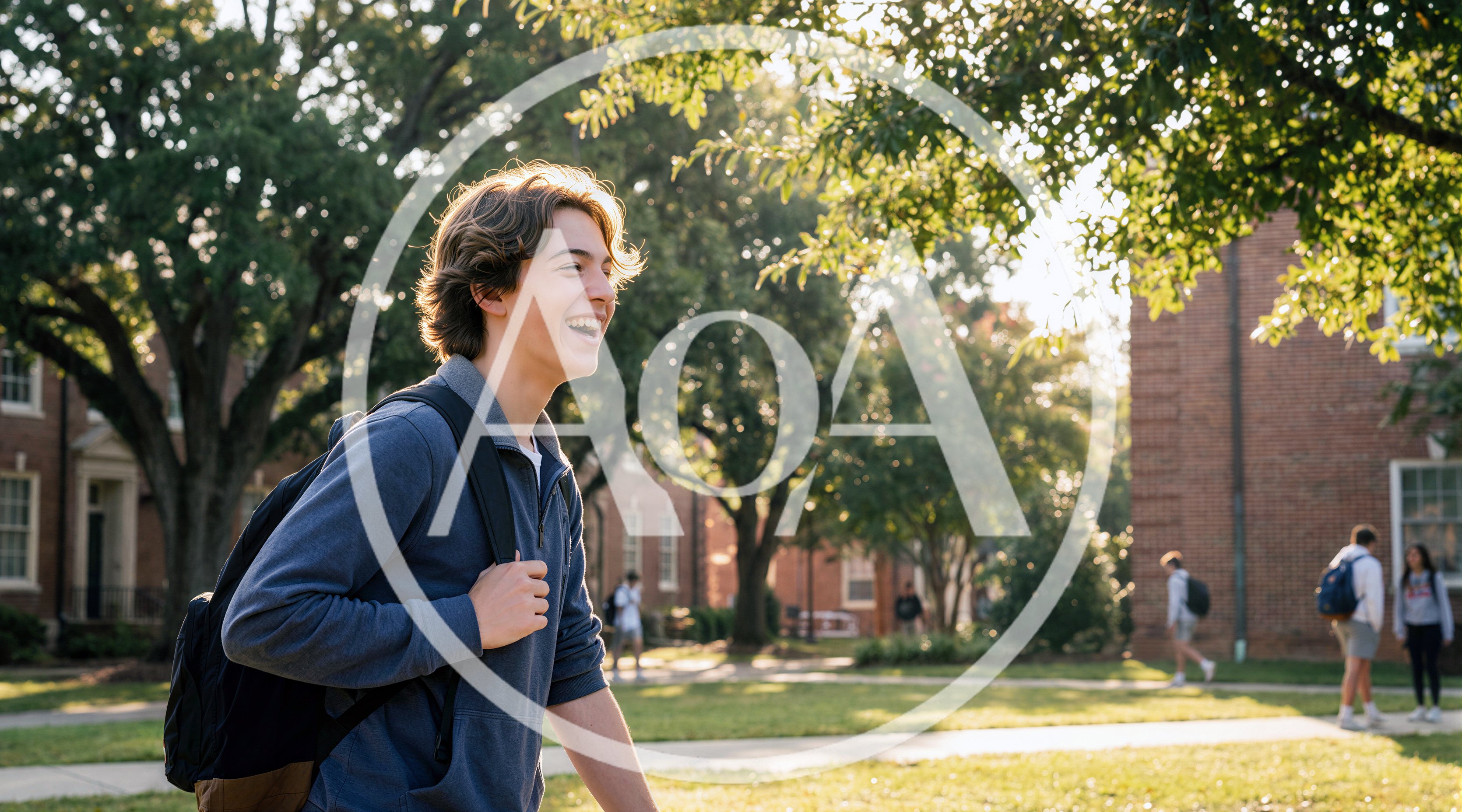 Happy Male Student Walking Across College Campus