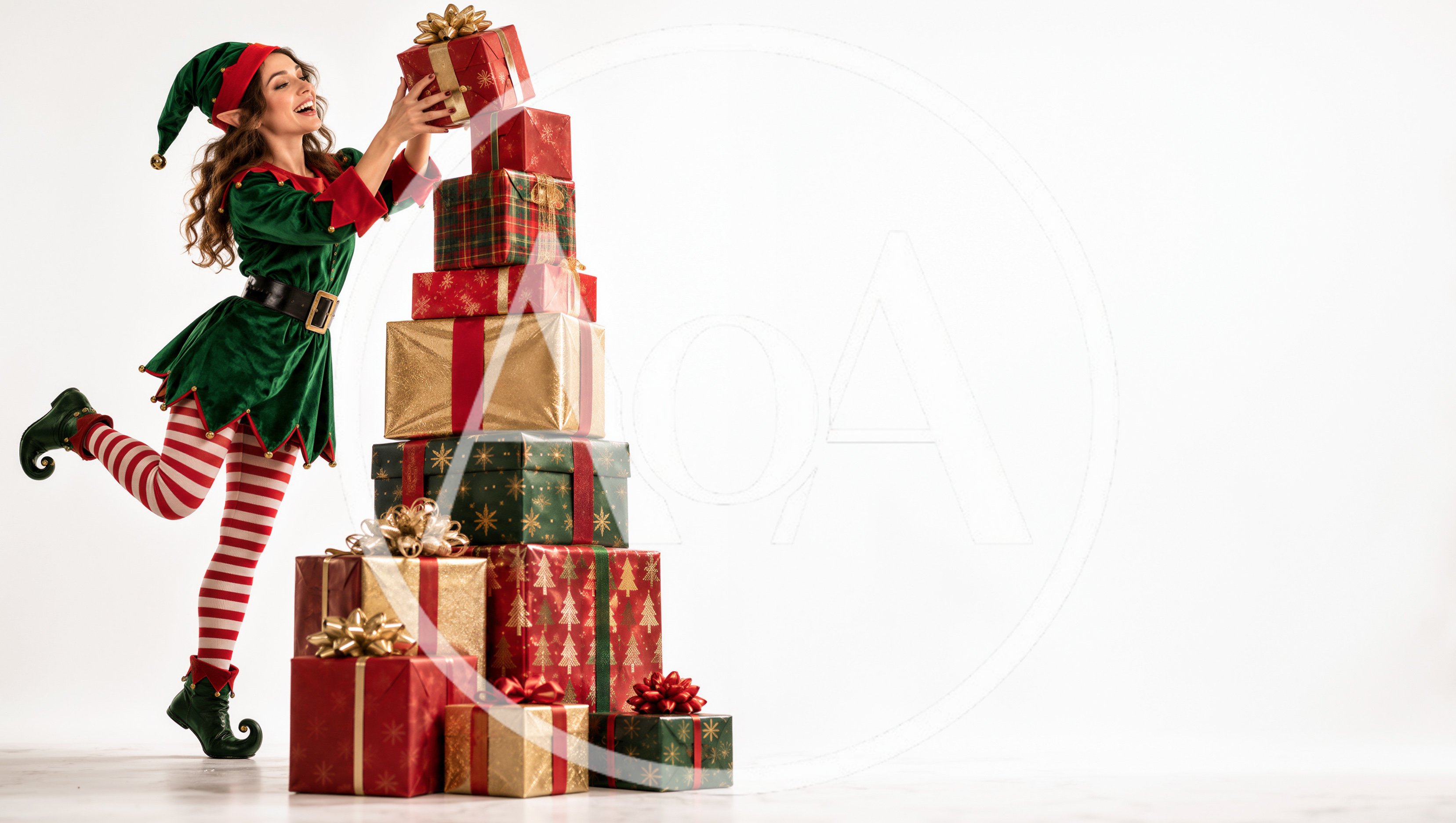 Cheerful Elf Stacking Christmas Presents