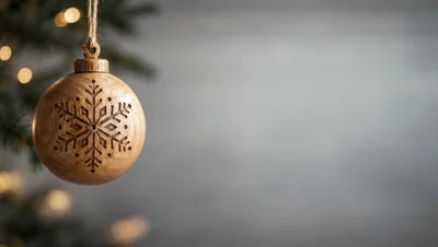 Wooden Snowflake Christmas Ornament Hanging on Tree