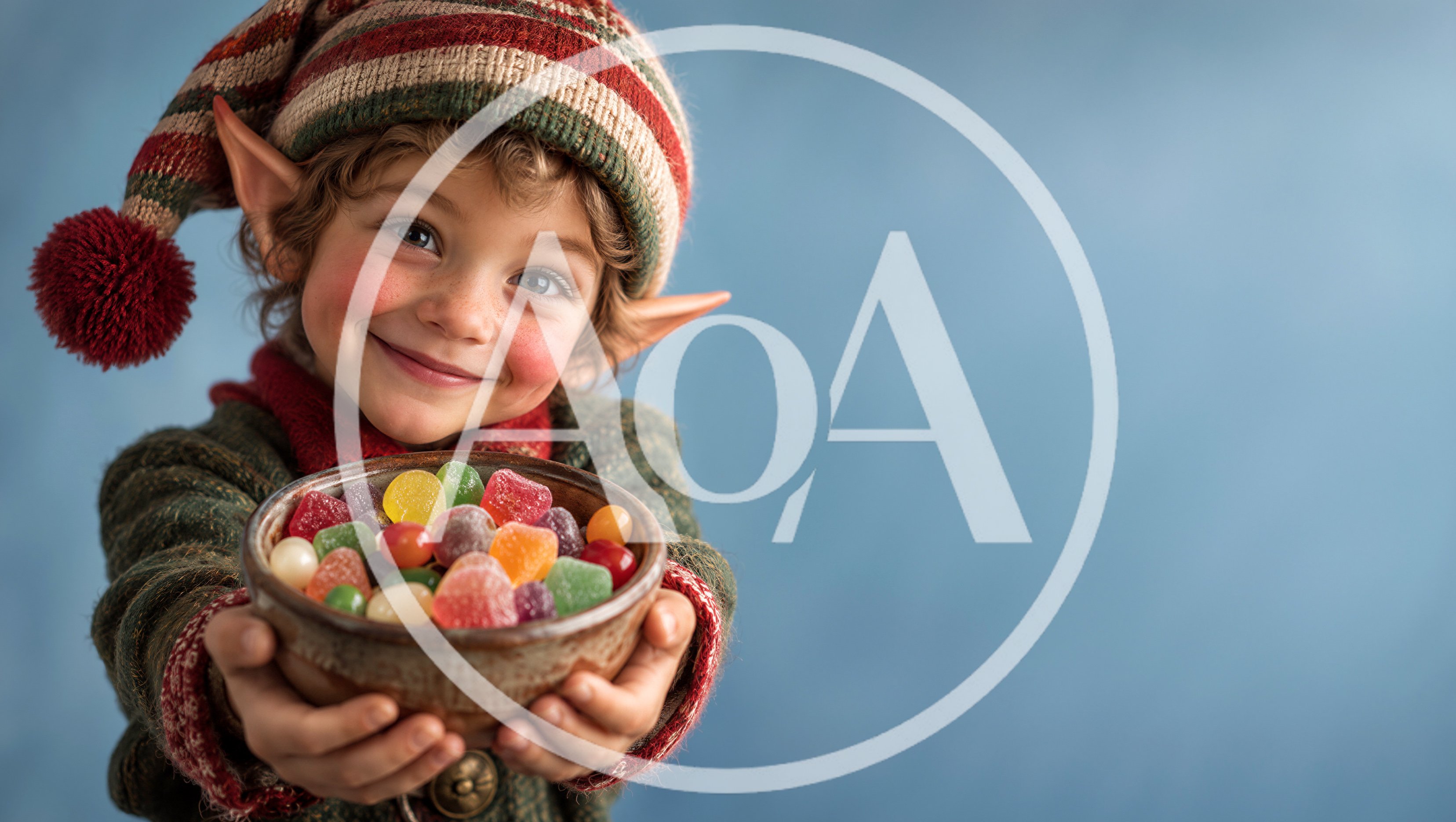 Young Child Dressed As A Christmas Elf Holding Candy