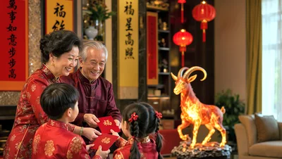 Grandparents Giving Red Envelopes to Grandchildren