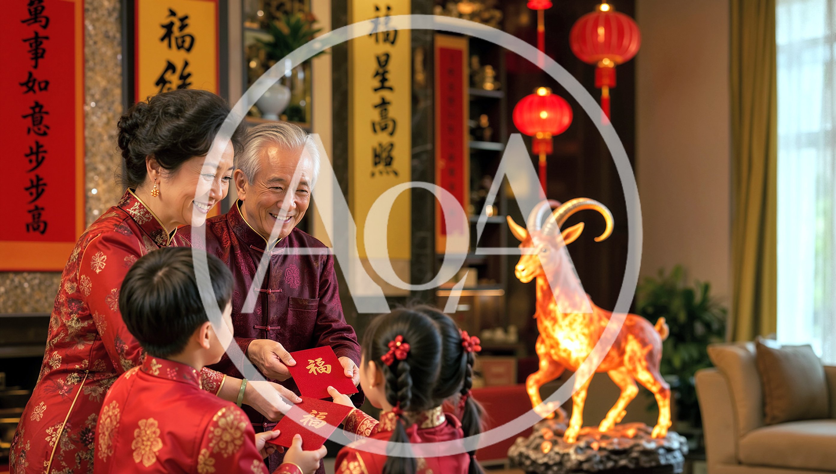 Grandparents Giving Red Envelopes to Grandchildren