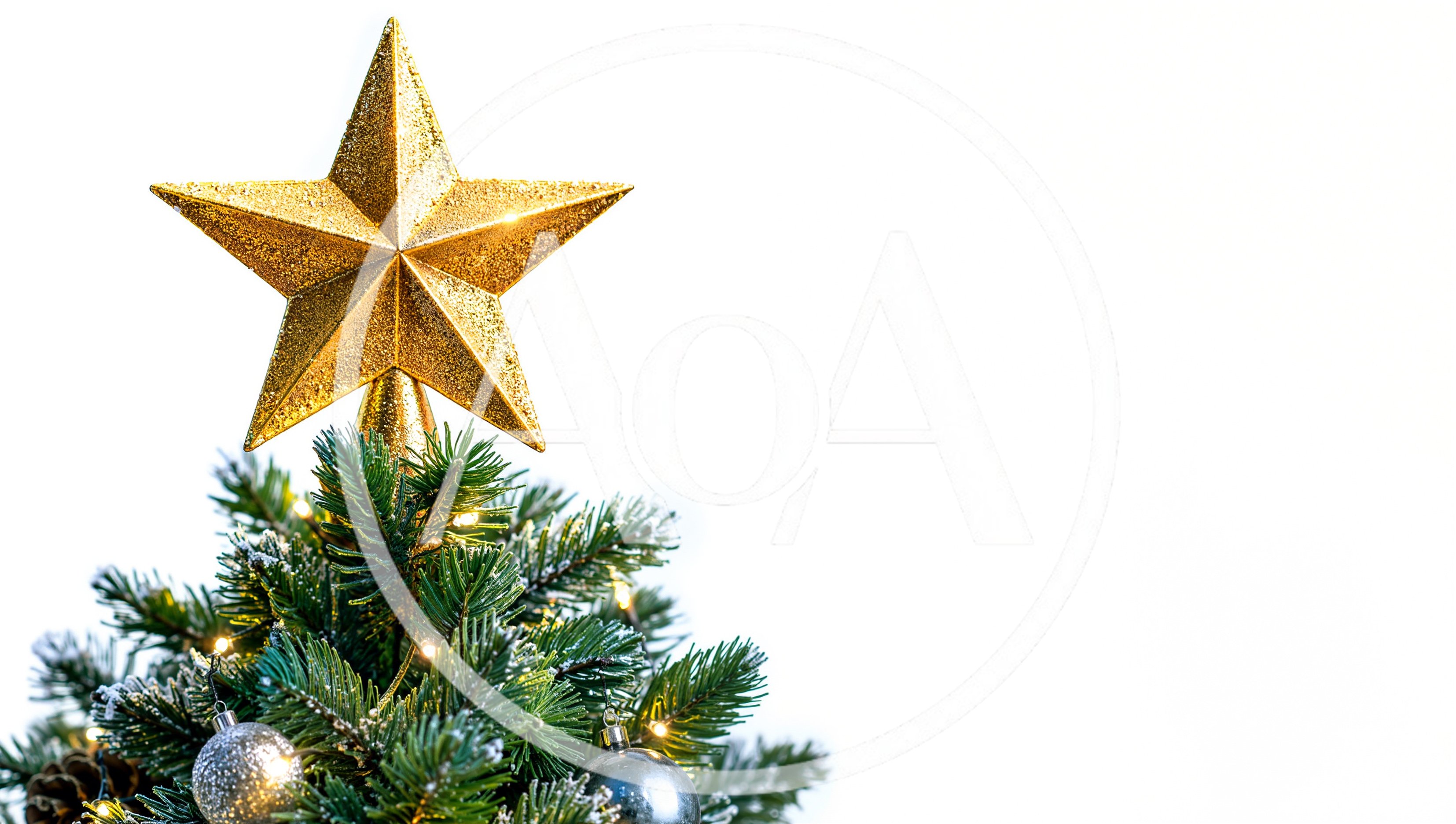 Golden Star Topper On A Decorated Christmas Tree