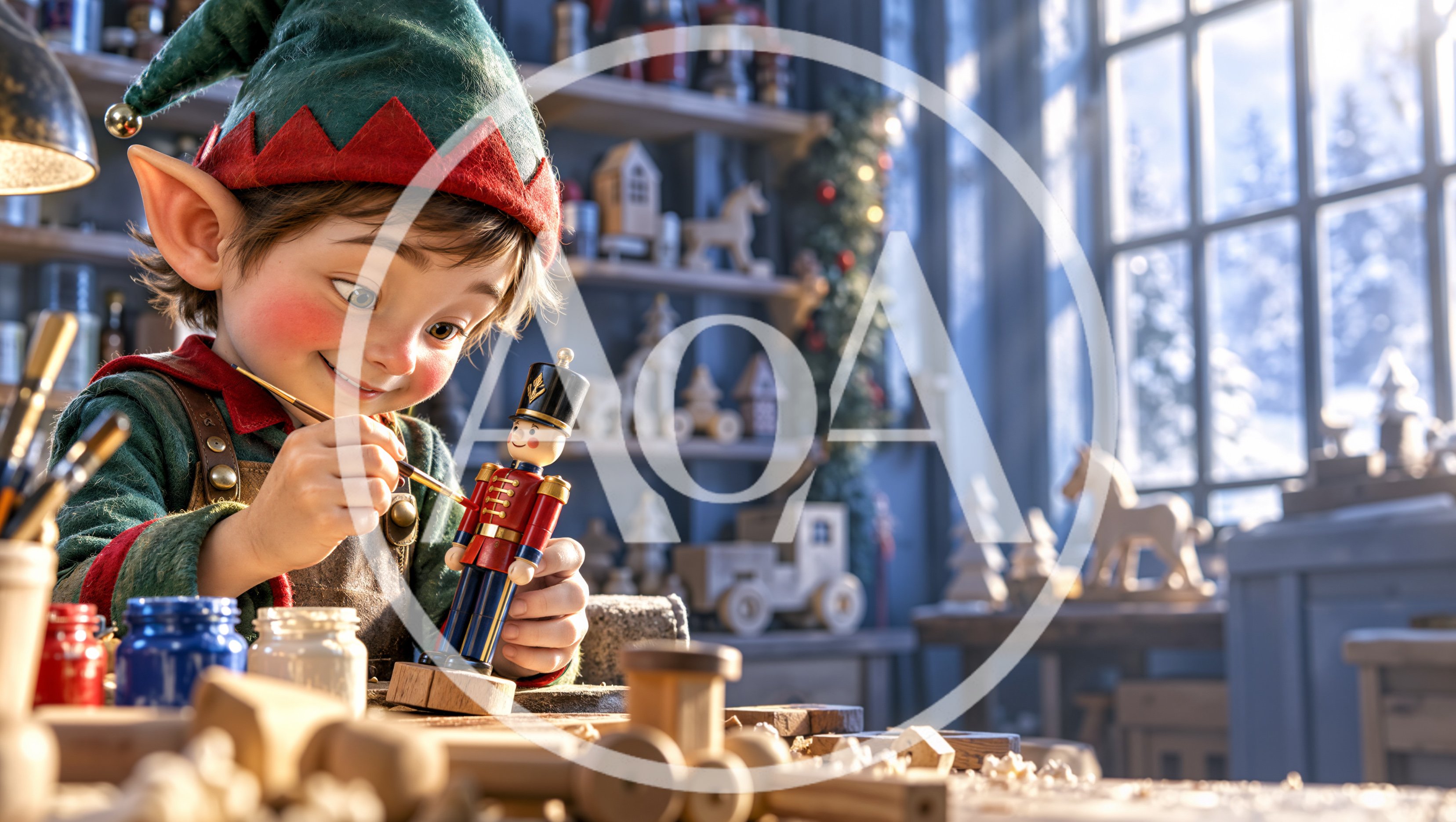 Young Elf Painting A Wooden Nutcracker Toy