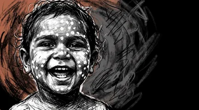 Sketch Illustration Of A Joyful Child With Painted Face