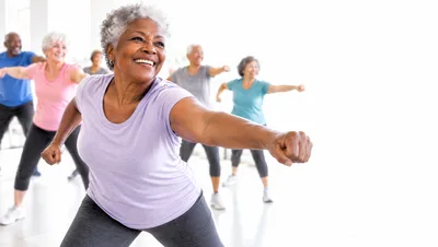 Diverse Seniors Participating In An Aerobic Fitness Class
