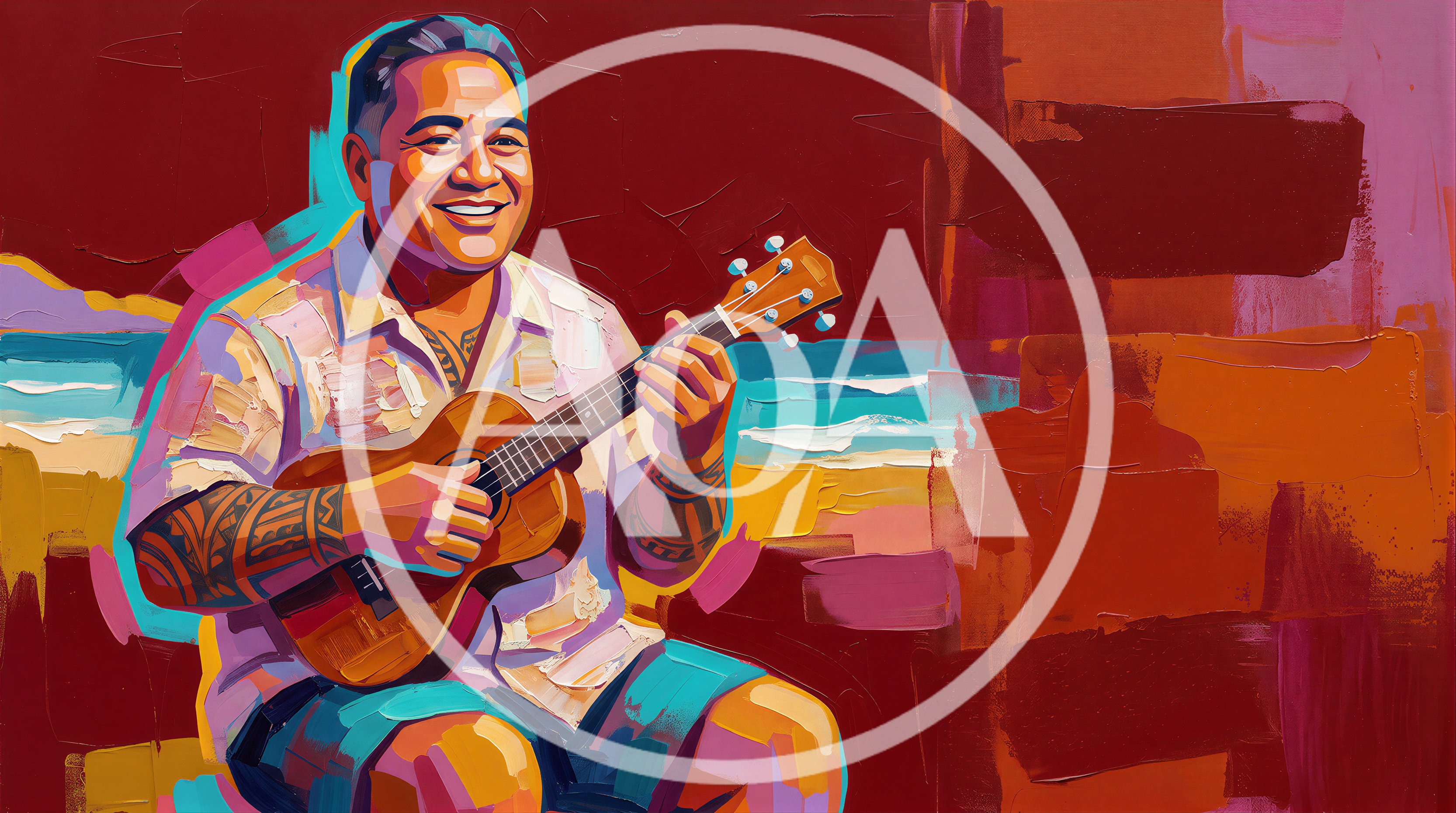 Polynesian Man Playing Ukulele On Beach