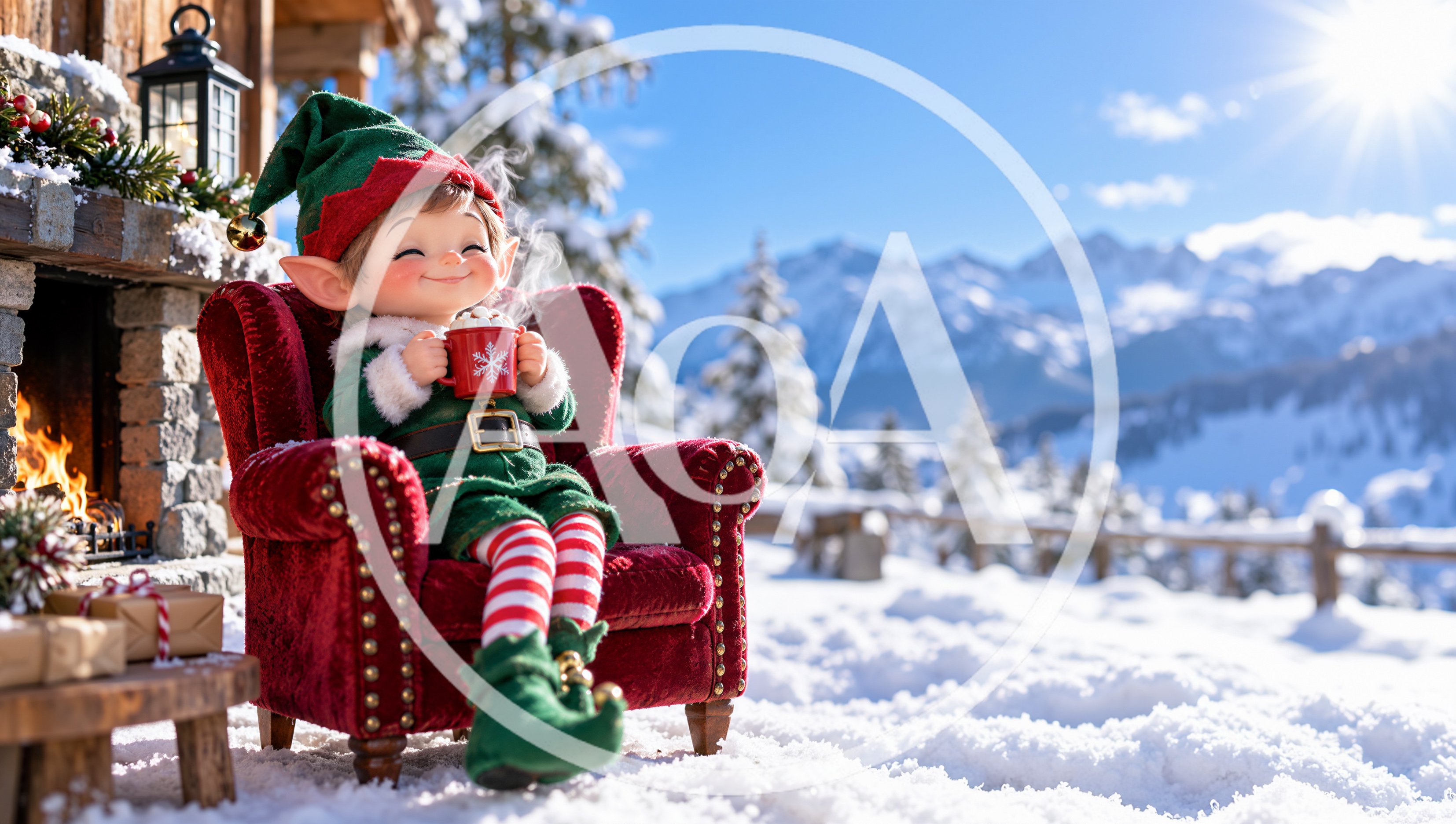 Cute Christmas Elf Sitting In Red Armchair