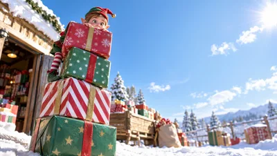 Elf Peeking Over A Stack Of Christmas Presents