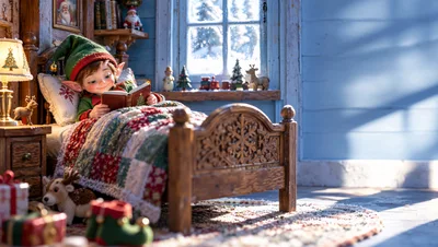 Cute Elf Reading A Book In Bed