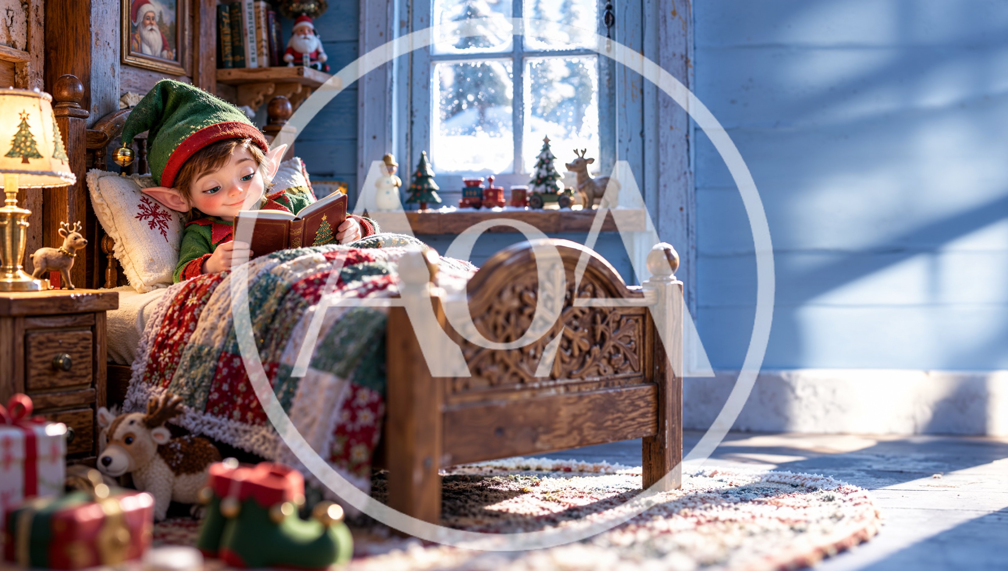 Cute Elf Reading A Book In Bed
