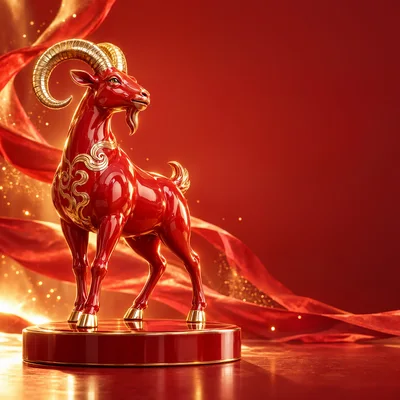 Red And Gold Chinese Zodiac Goat Statue