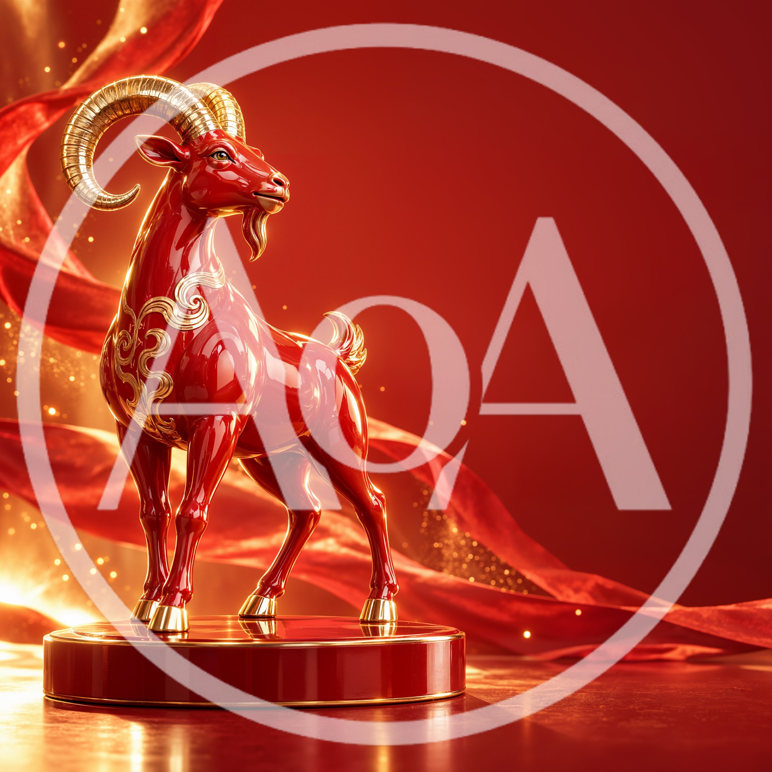 Red And Gold Chinese Zodiac Goat Statue