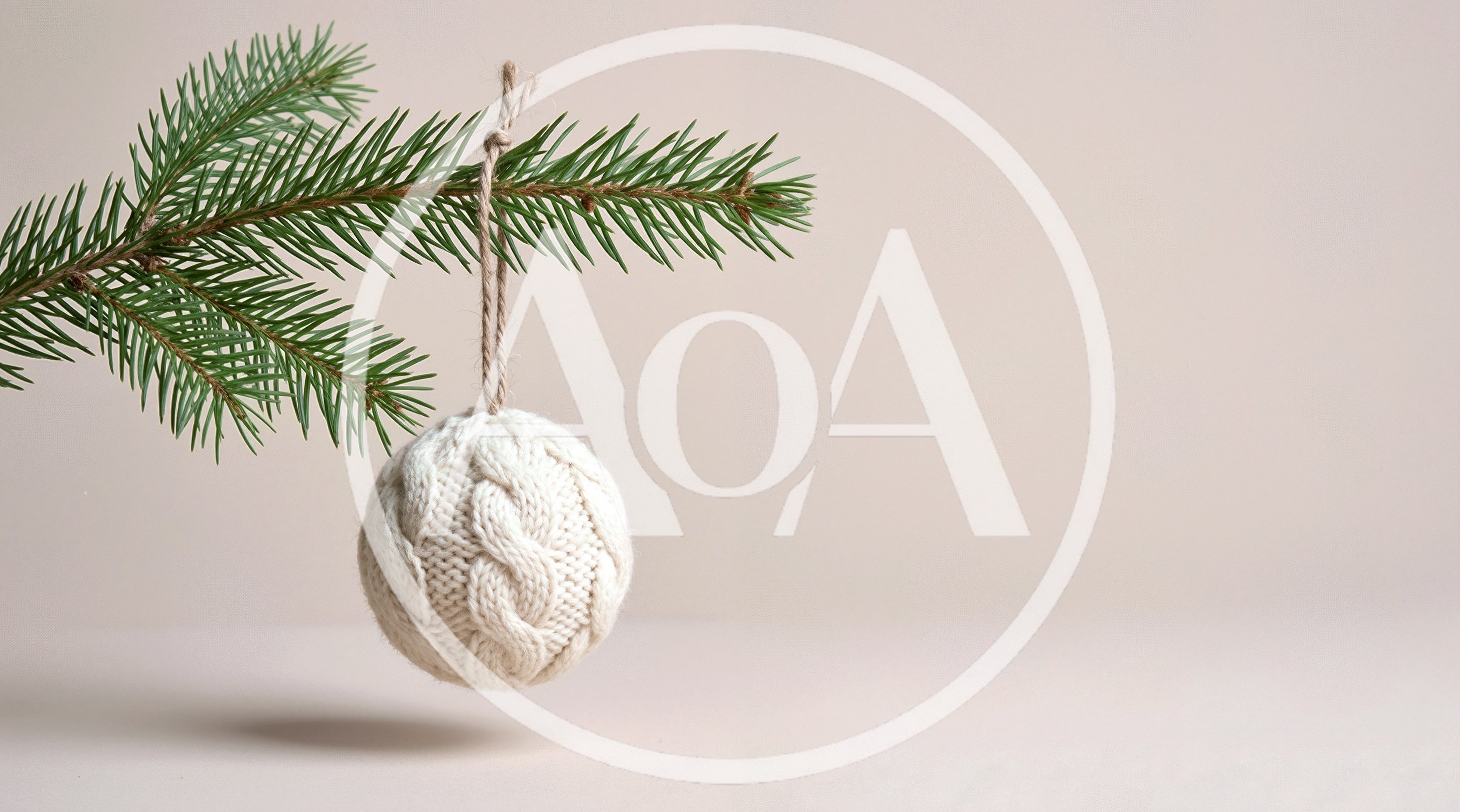 Knitted Christmas Ornament Hanging From Pine Branch