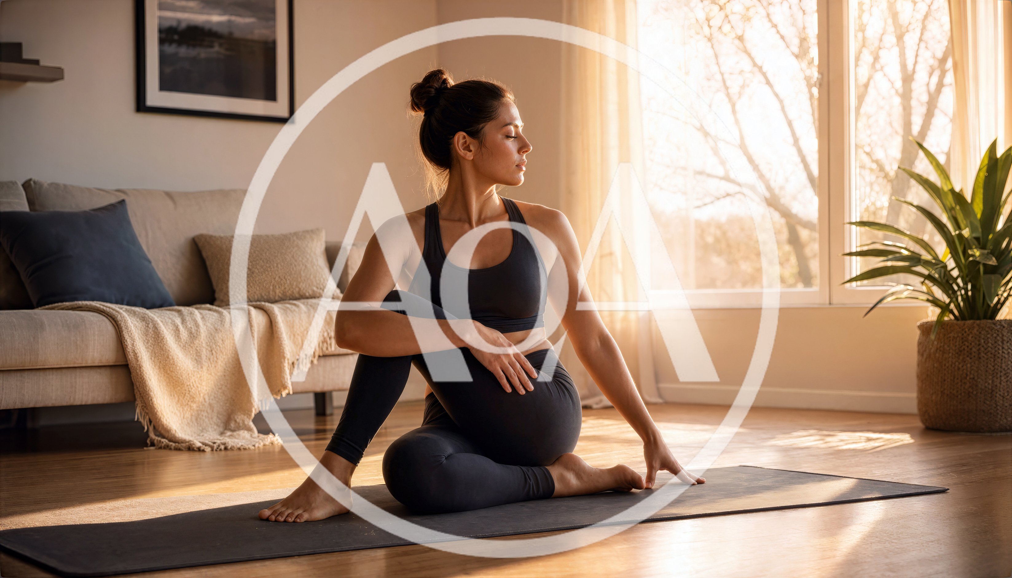 Woman Practicing Seated Spinal Twist Yoga Pose