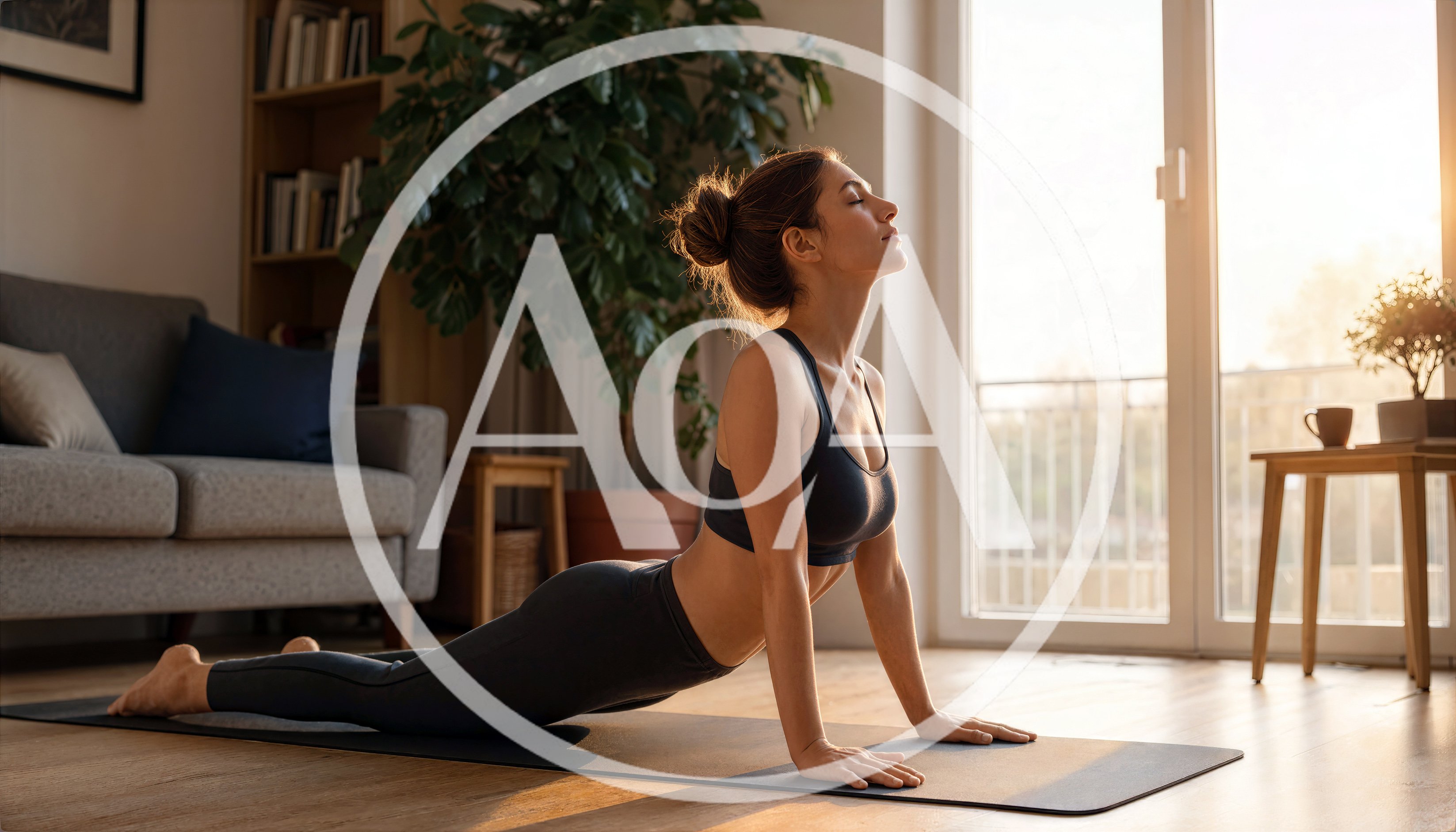 Young Woman Practicing Cobra Yoga Pose At Home