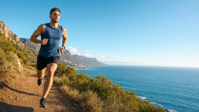 Fit Man Running Along Coastal Trail