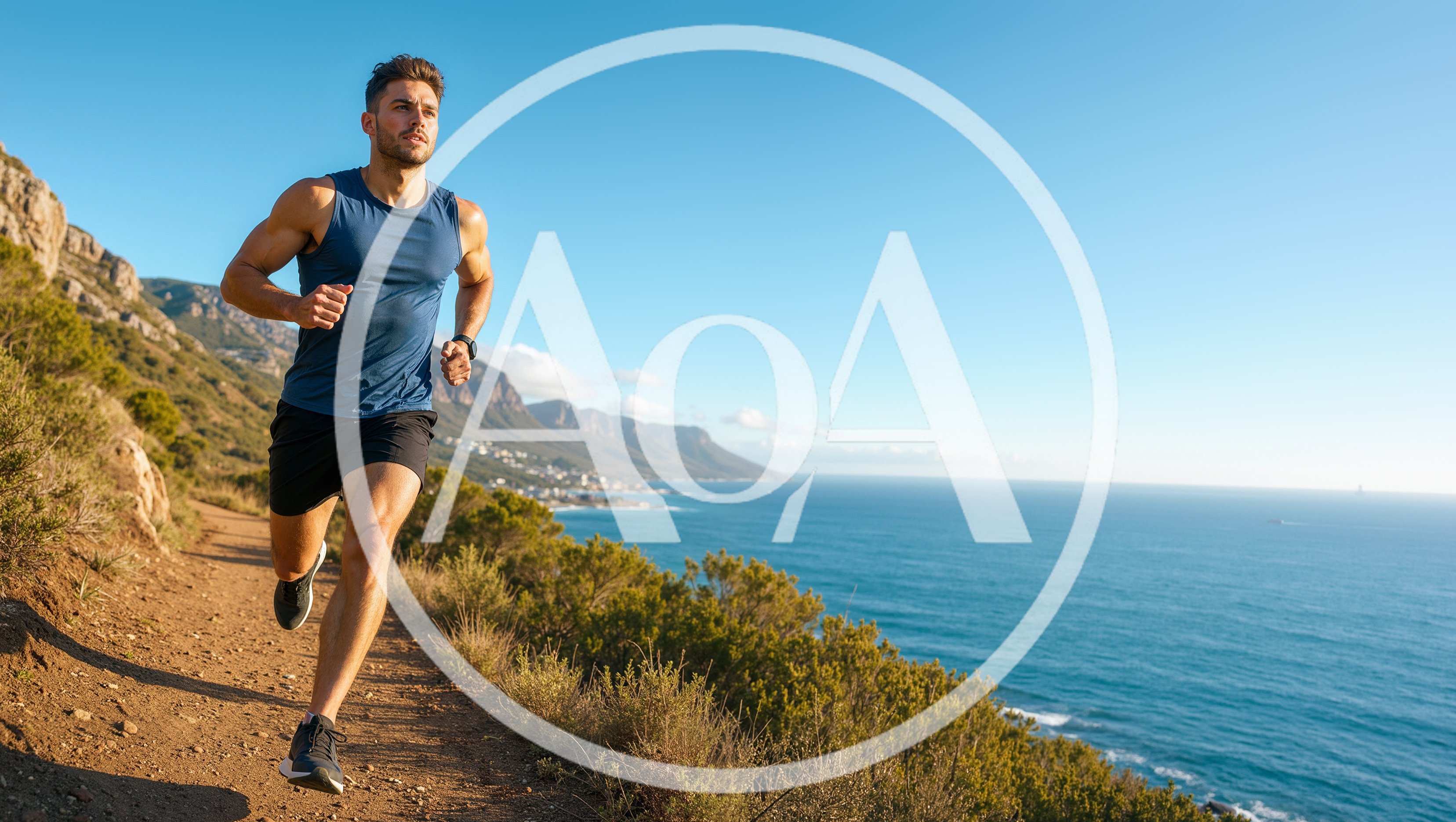 Fit Man Running Along Coastal Trail