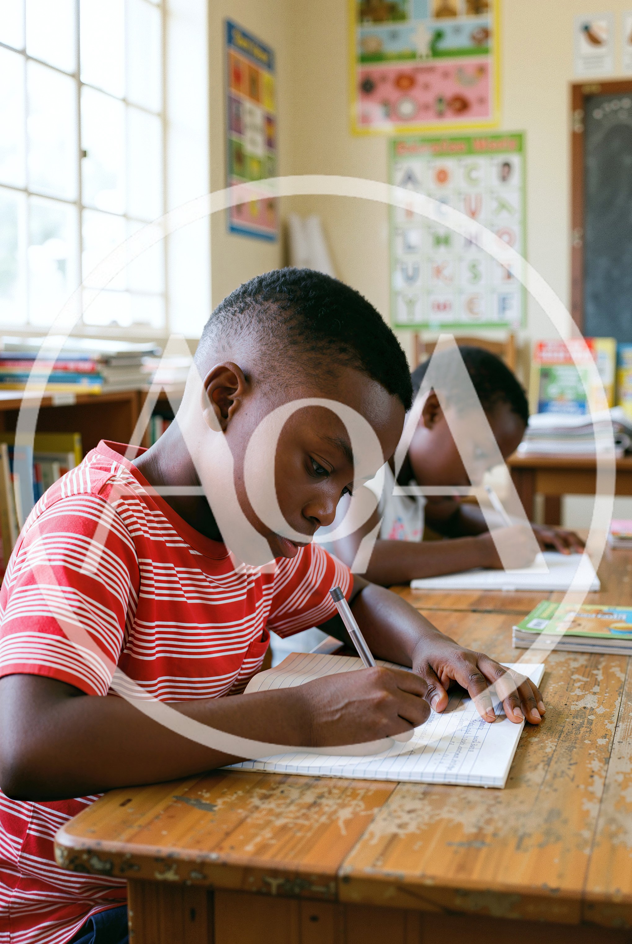 Young African Students Writing In Notebooks In Classroom