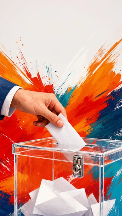 Hand Casting Vote Into Transparent Ballot Box