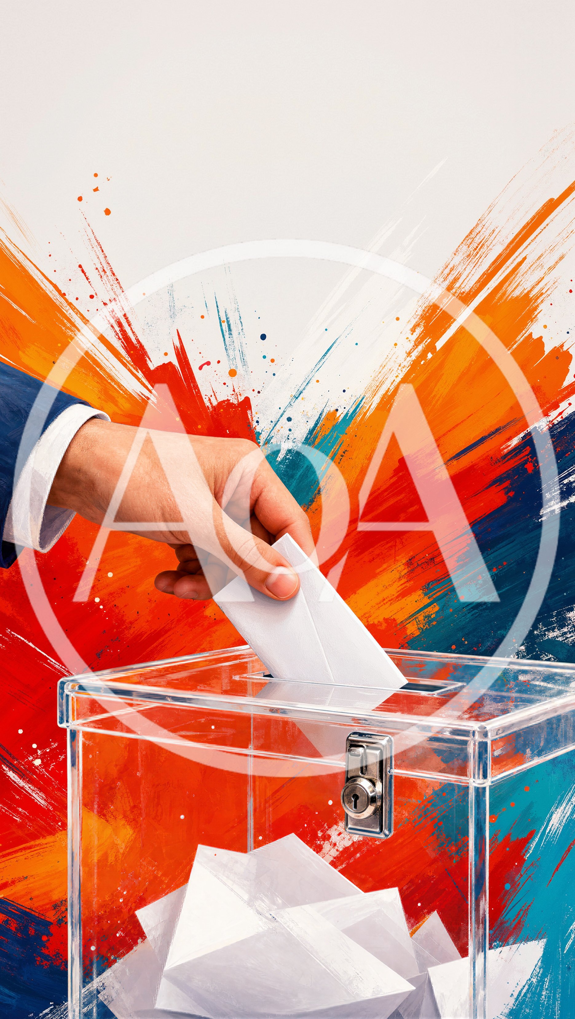 Hand Casting Vote Into Transparent Ballot Box