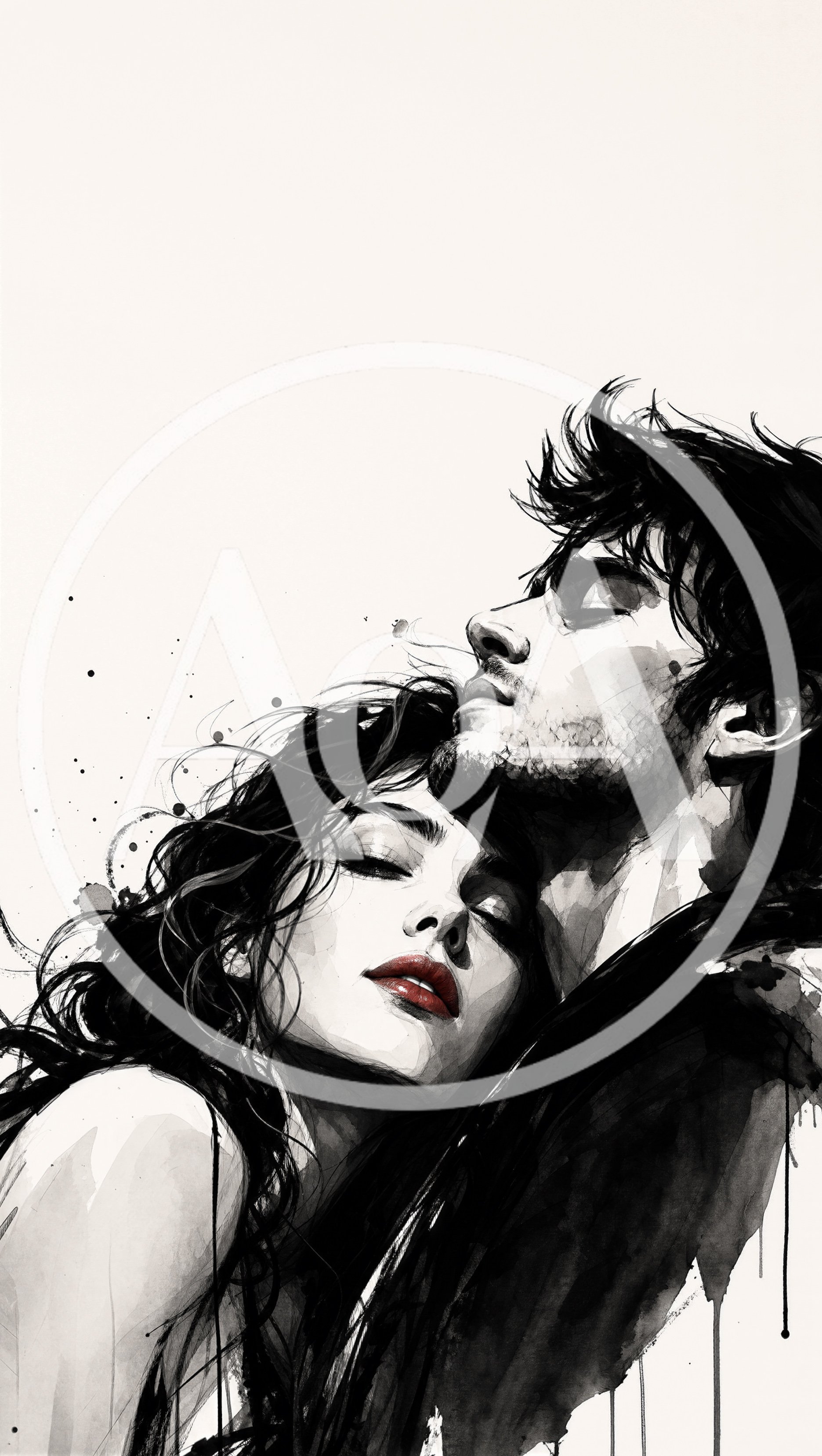 Romantic Couple Embracing In Artistic Ink Wash Style