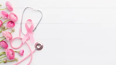 Pink Breast Cancer Awareness Ribbon and Stethoscope