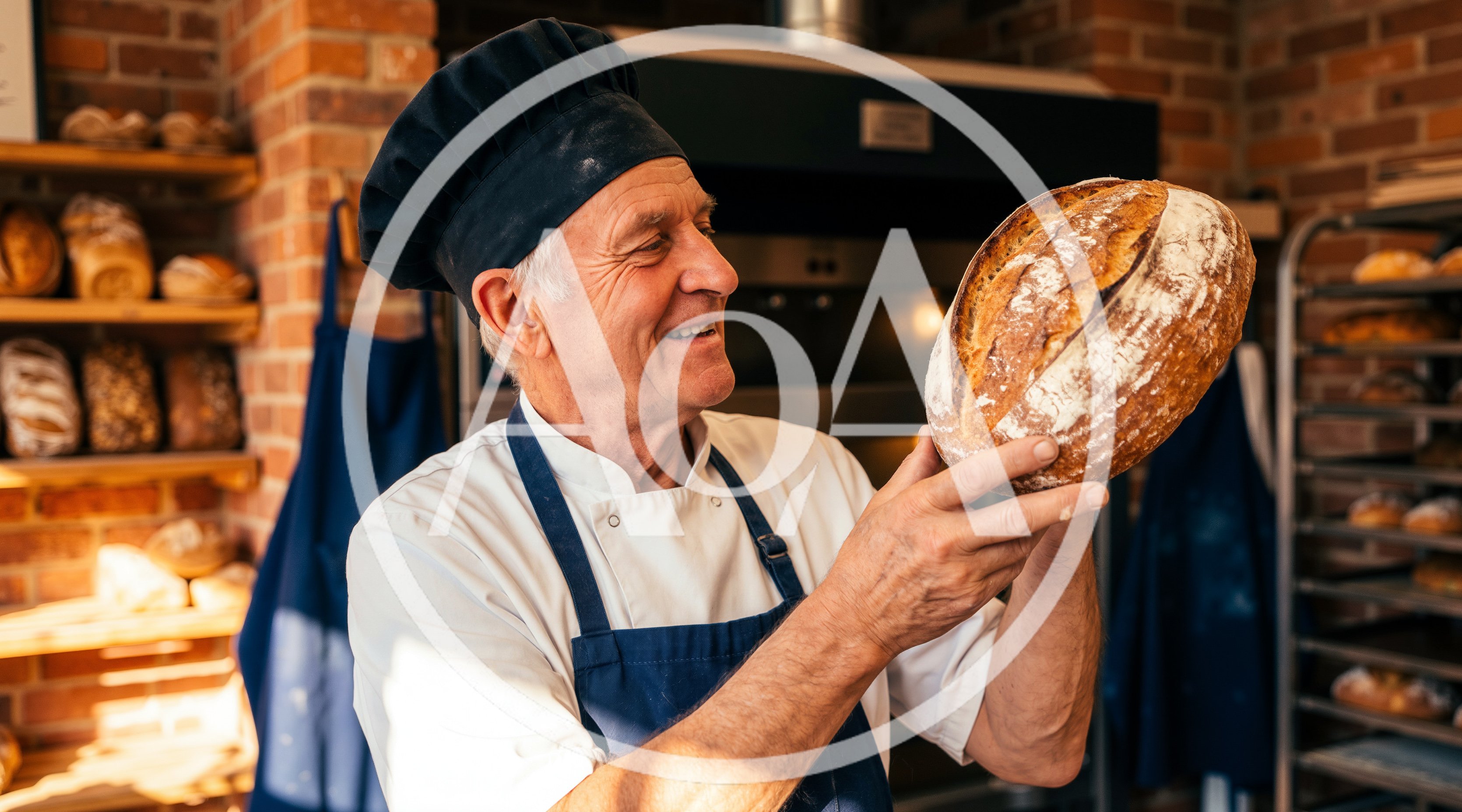 Senior Baker Inspecting Freshly Baked Sourdough Bread