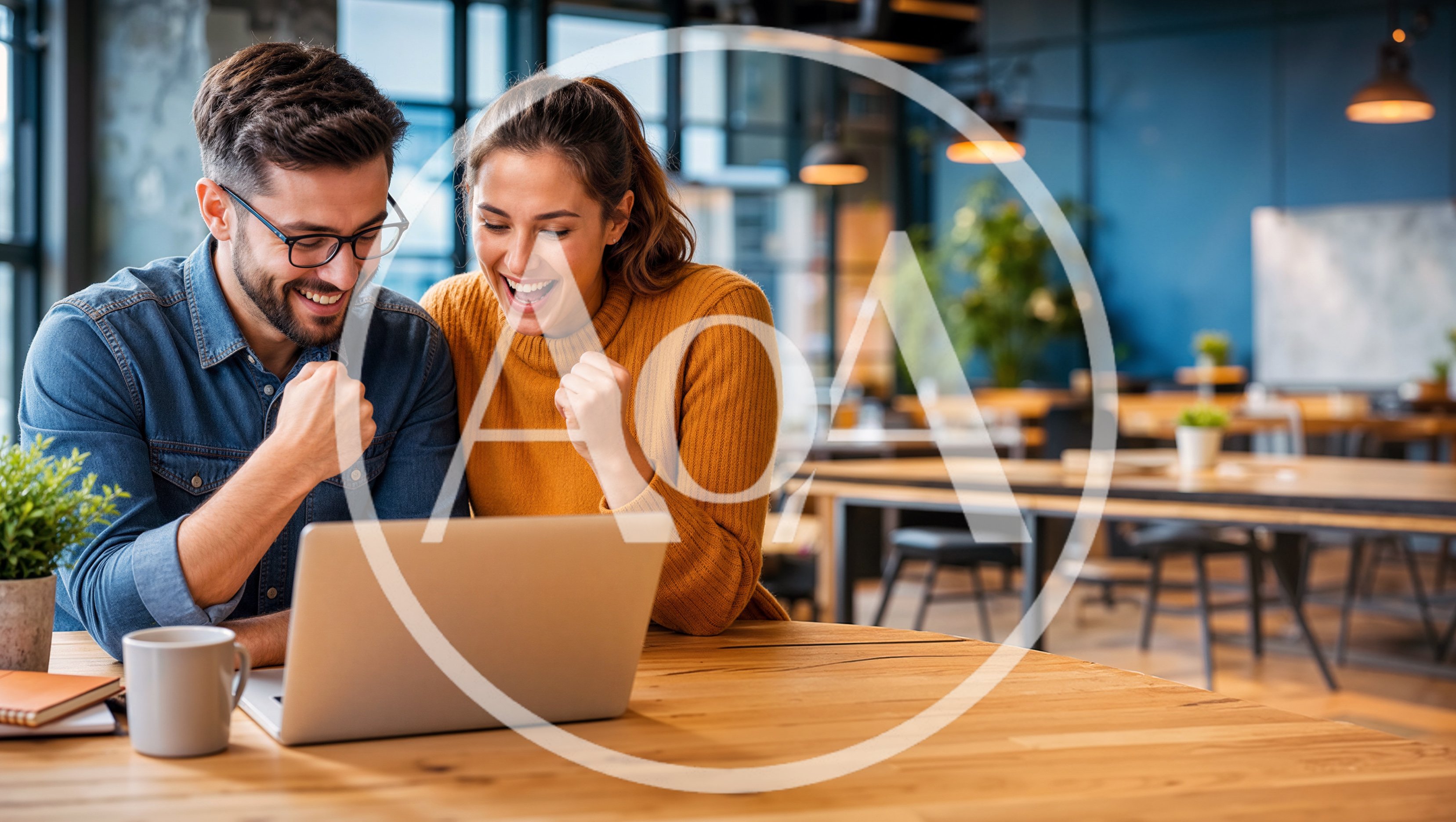 Excited Couple Celebrating Success While Working On Laptop