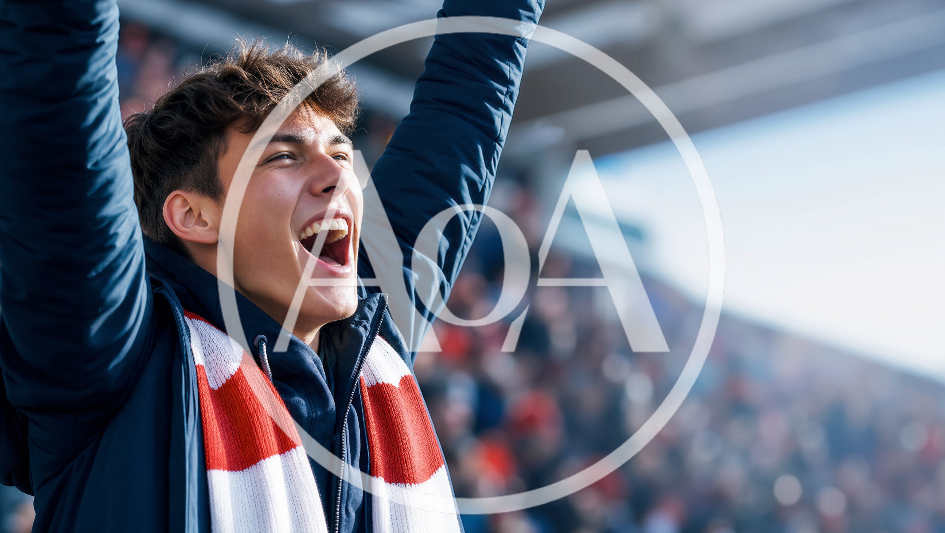 Young Man Cheering Enthusiastically at a Sports Stadium