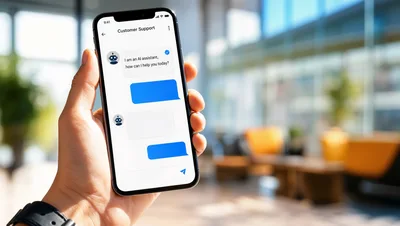 Hand Holding Smartphone Displaying AI Customer Support Chat Interface