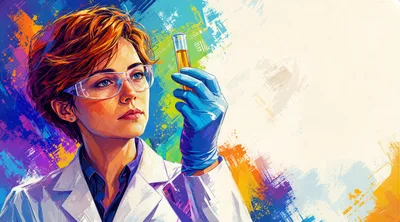 Female Scientist Examining A Test Tube In Laboratory