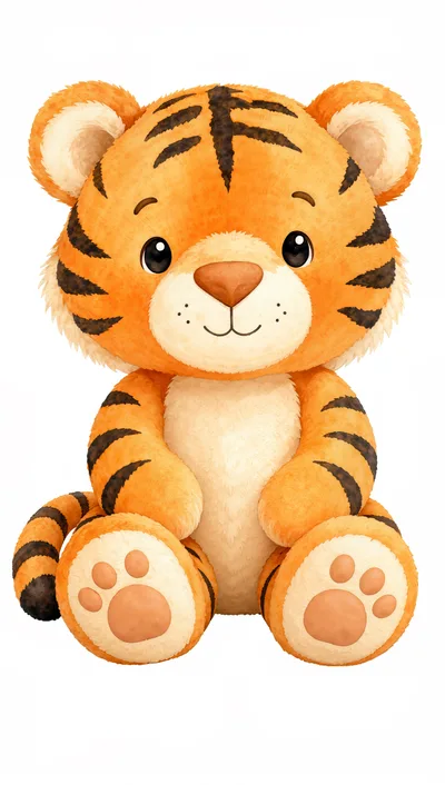 Cute Cartoon Tiger Cub Sitting Isolated
