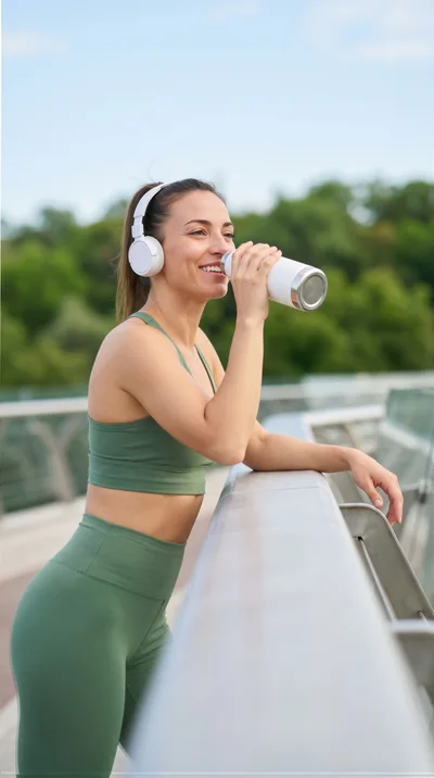 Fit Woman Drinking Water After Outdoor Workout