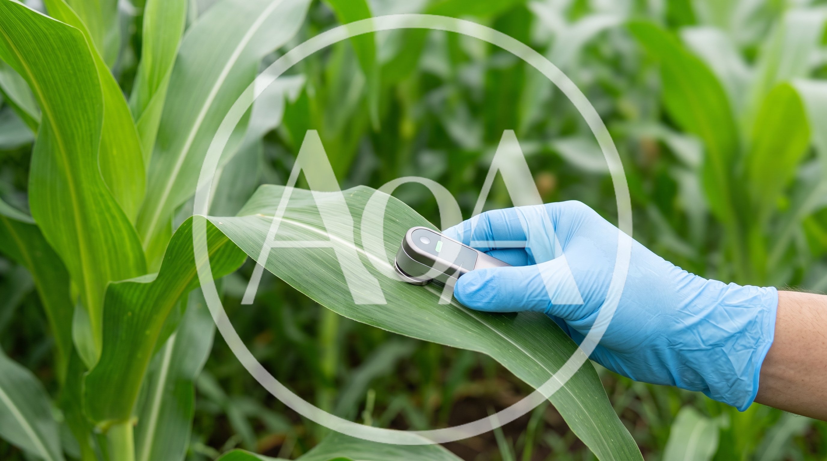 Agricultural Scientist Testing Corn Leaf Health With Sensor