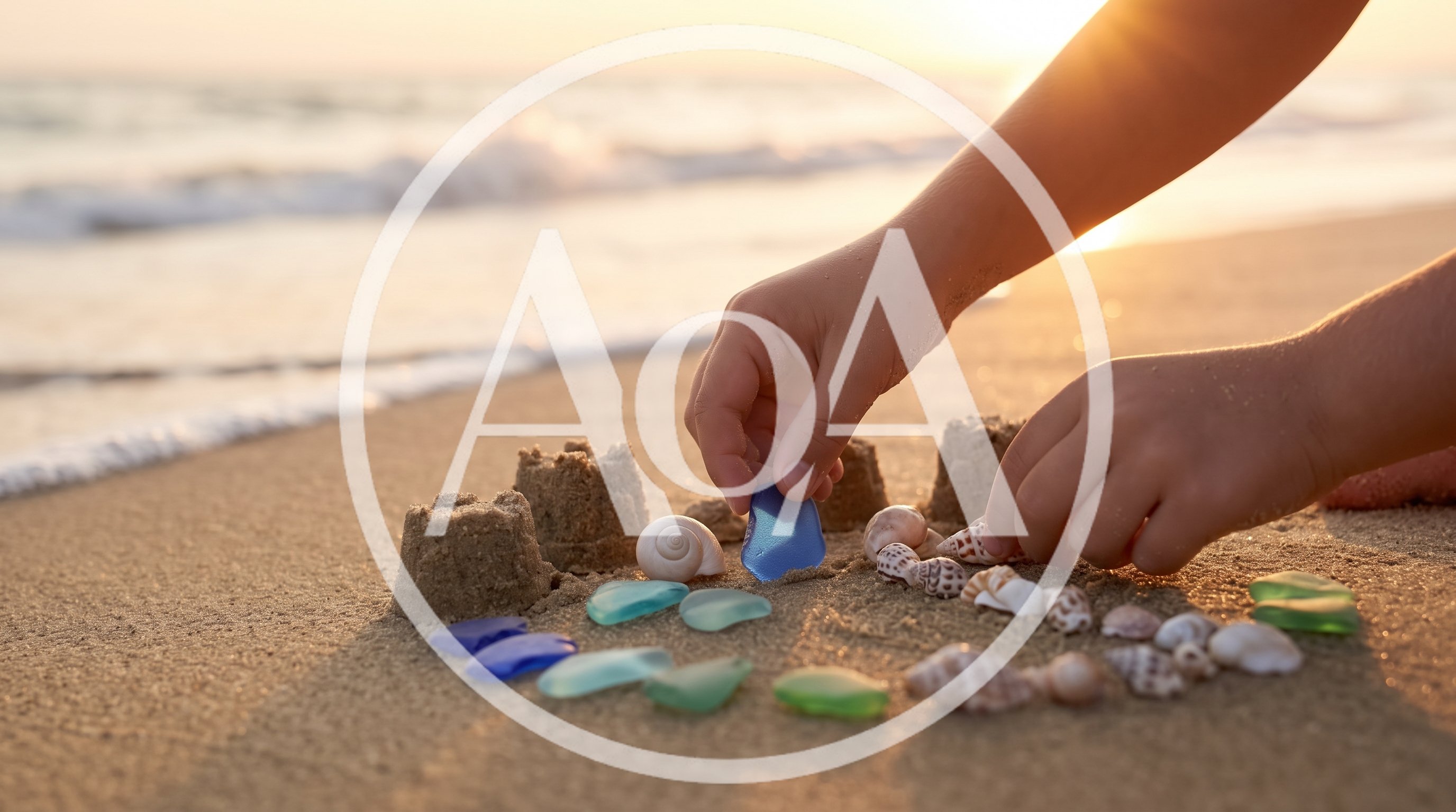Child Playing With Sea Glass And Shells On Beach