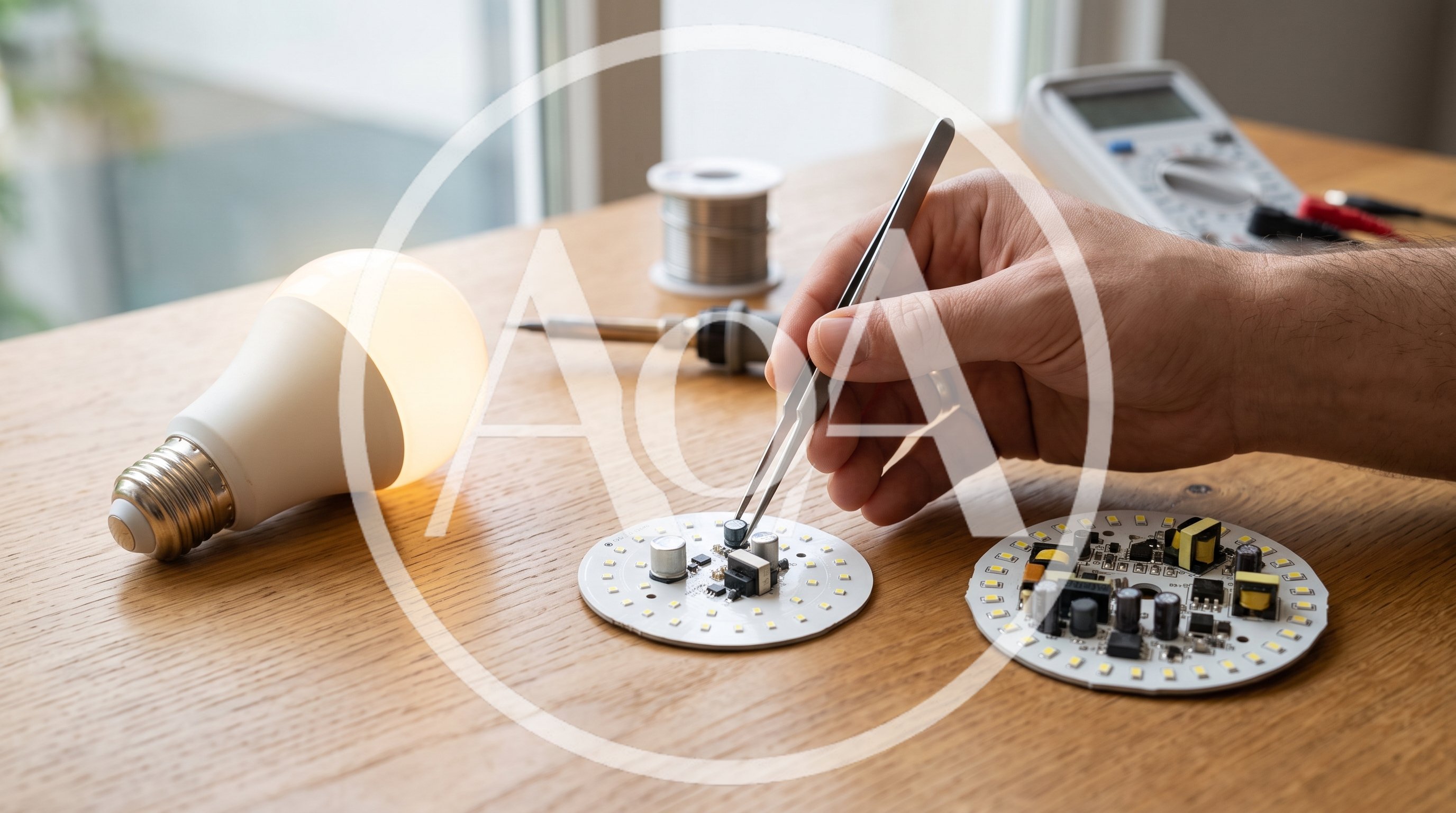 Technician Repairing LED Light Bulb Circuit Board