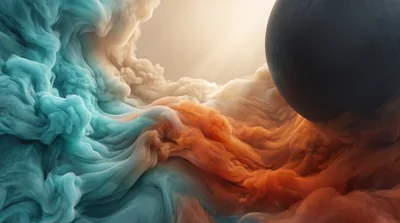 Abstract Swirling Clouds Of Teal And Orange Smoke
